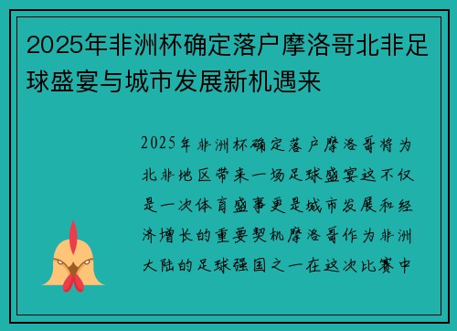 2025年非洲杯确定落户摩洛哥北非足球盛宴与城市发展新机遇来